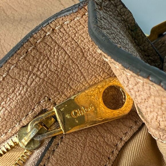 Chloé Kathleen Flap Shoulder Bag Top Handle Nude Tan Leather Gold Ring Hardware - Picture 10 of 10